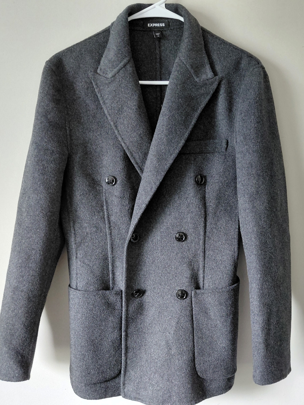 Express Double-Breasted Gray Wool-Blend Blazer